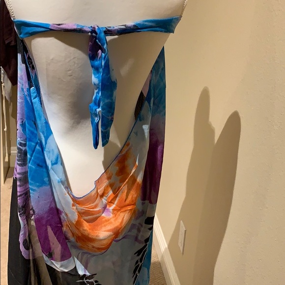 Colorful Blue Print Chiffon Beach Coverup - Picture 3 of 5